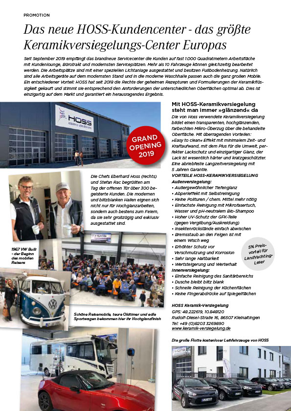 Artikel des Magazins LandYachting über HOSS Keramikversiegelung – das größte Keramikversiegelungs-Center Europas